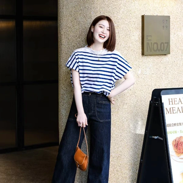 2024新款夏季休闲简约通勤短袖气质T恤搭配休闲裤裤子显瘦百搭