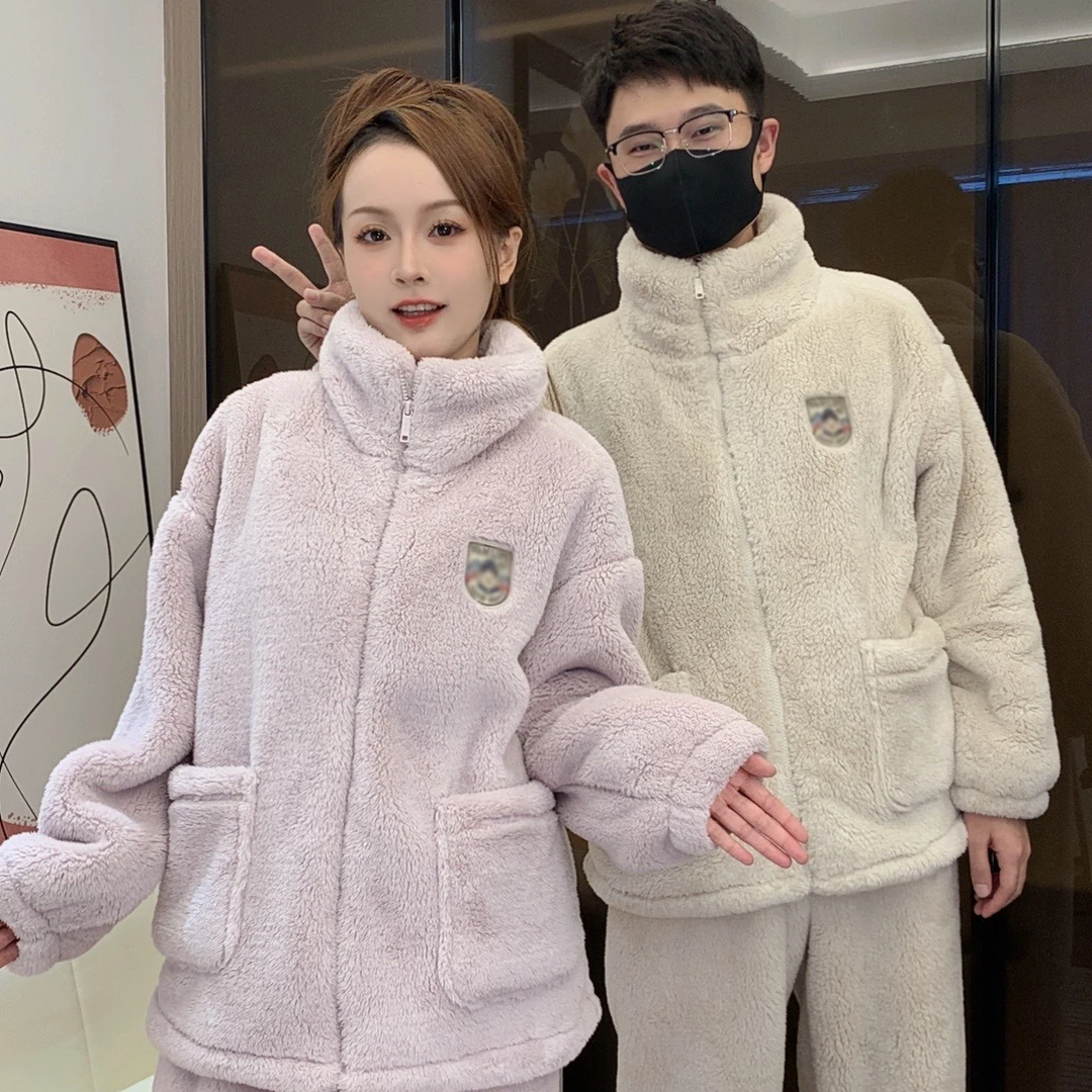 冬季加厚（双面雪地绒）小熊保暖可外穿式厚睡衣套装女情侣居家服