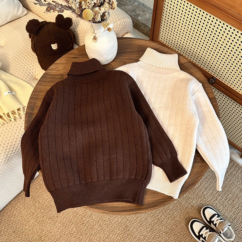 儿童毛衣一体绒秋冬季男童高领打底衣女童套头针织衫加厚D927122