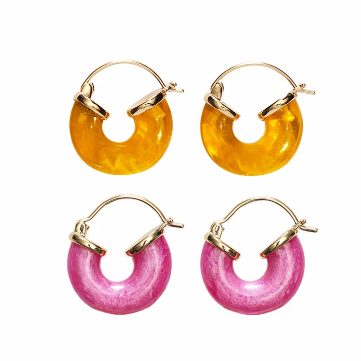 铜合金树脂耳饰 白百合同款两色树脂小耳圈耳环 小丽