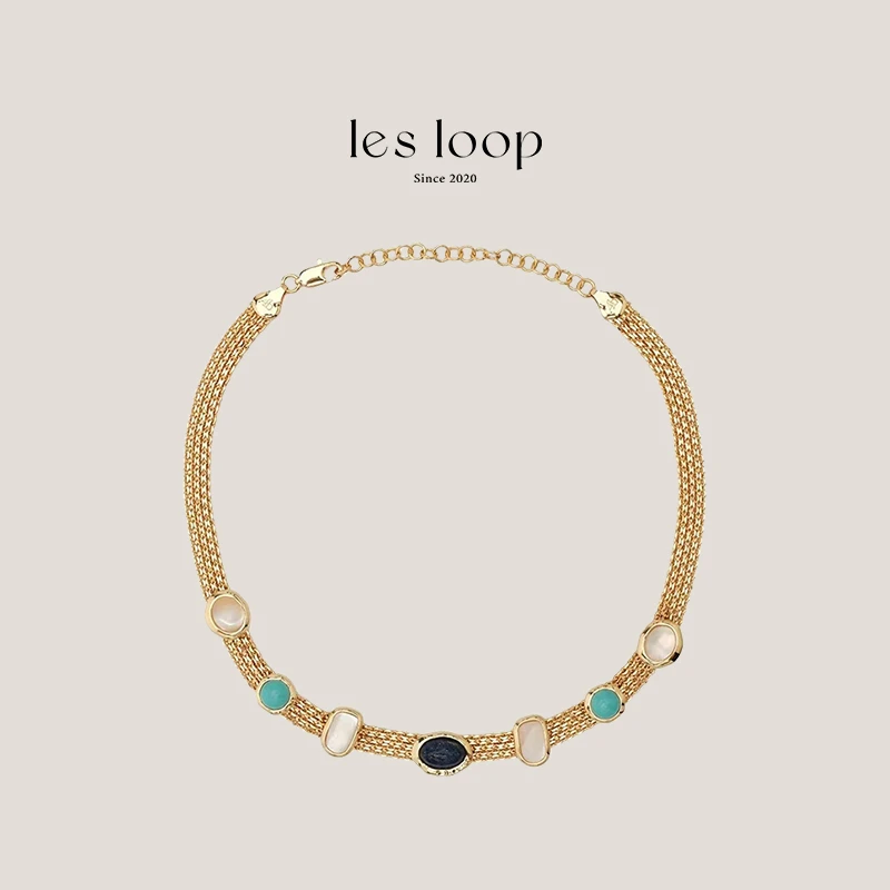 铜合金项链 【宋妍霏同款】法式小众金属宝石蛇骨链复古高级感