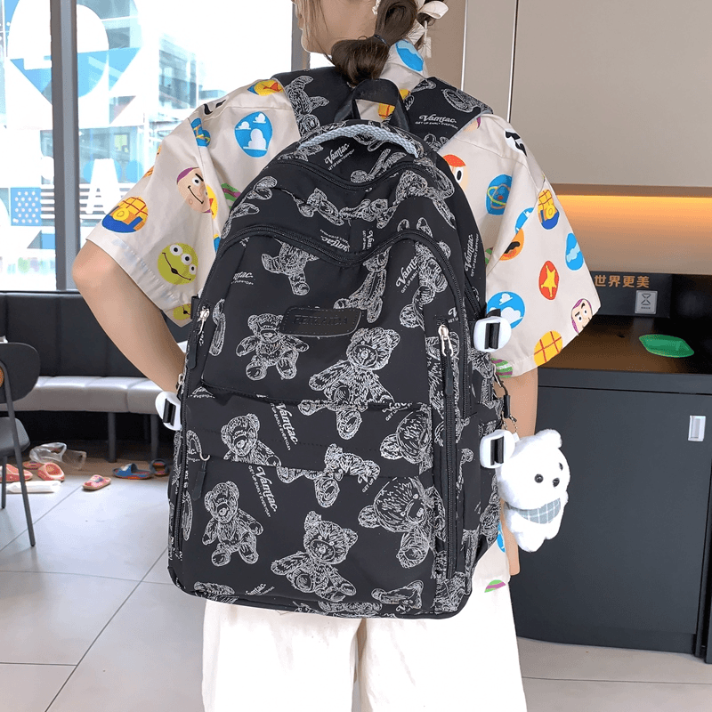 suyaodaishu/苏耀黛鼠 书包女初高中生学生大容量简约百搭印花小熊2023新款大学生背包