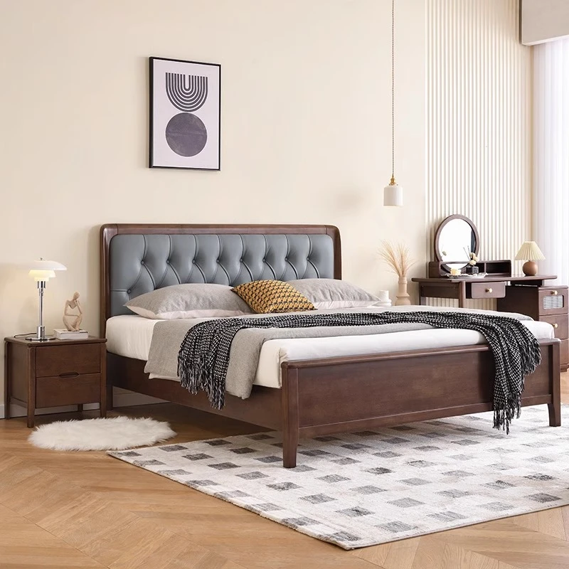 实木床主卧床新中式床软包实木床1.8米主卧双人床1米5高箱储物床