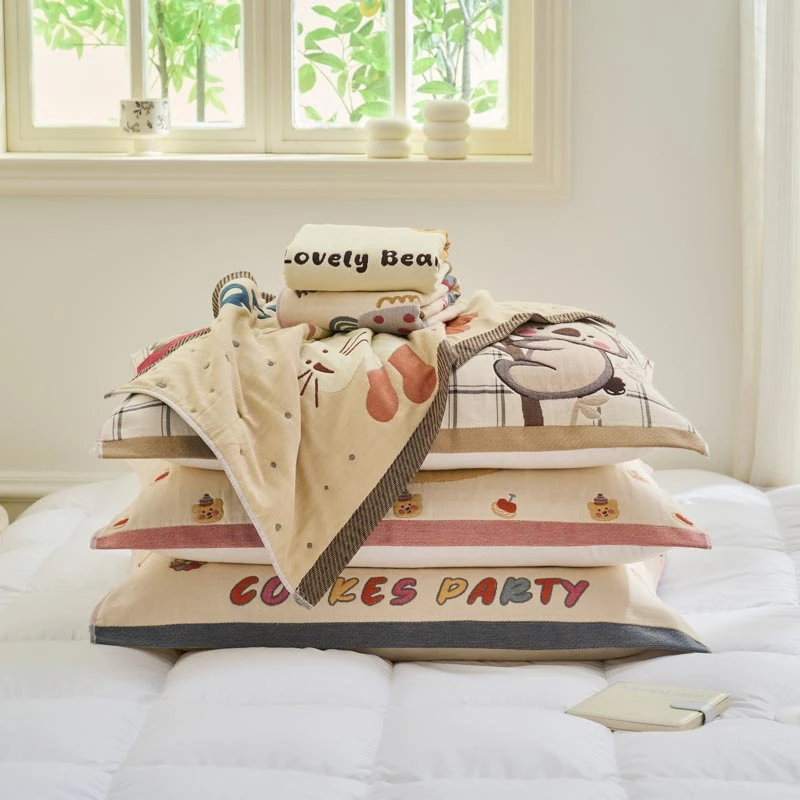 新款可爱卡通全棉八层纱布加厚枕巾吸汗透气成人枕巾柔软