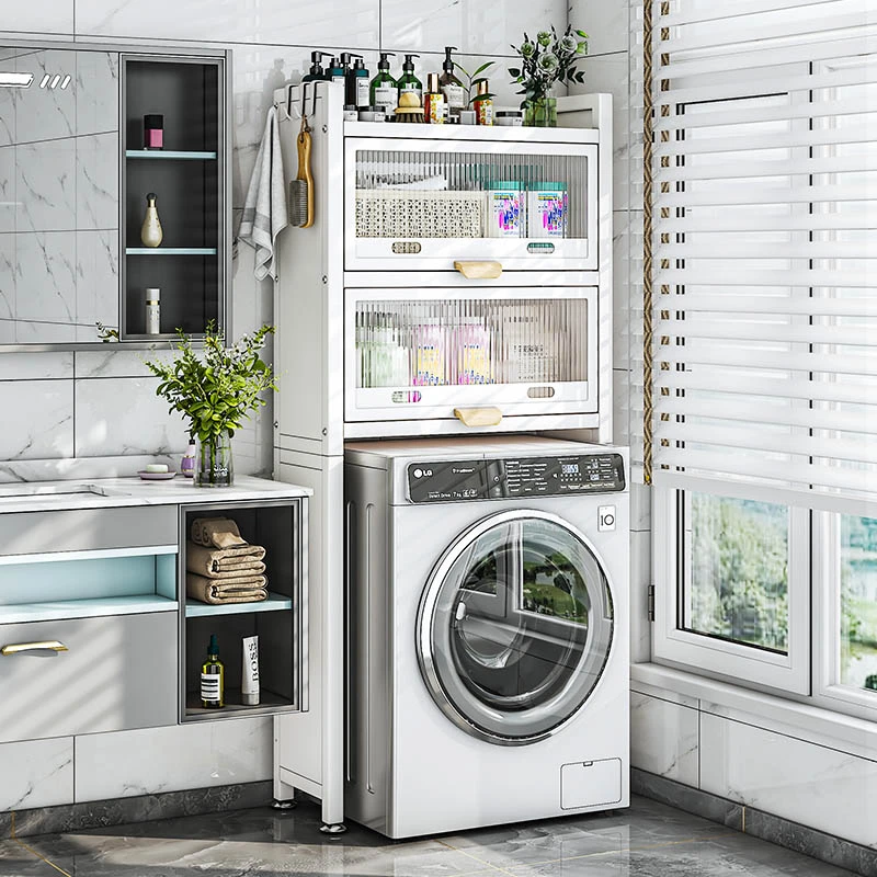 带柜子阳台滚筒洗衣机置物架上方收纳柜落地多层现代简约家用架子