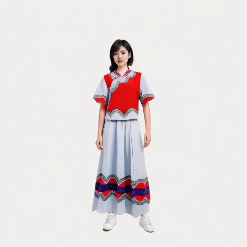傈僳族新款民族风女装套装中袖长裙复古裙子传统中国风民族服服装