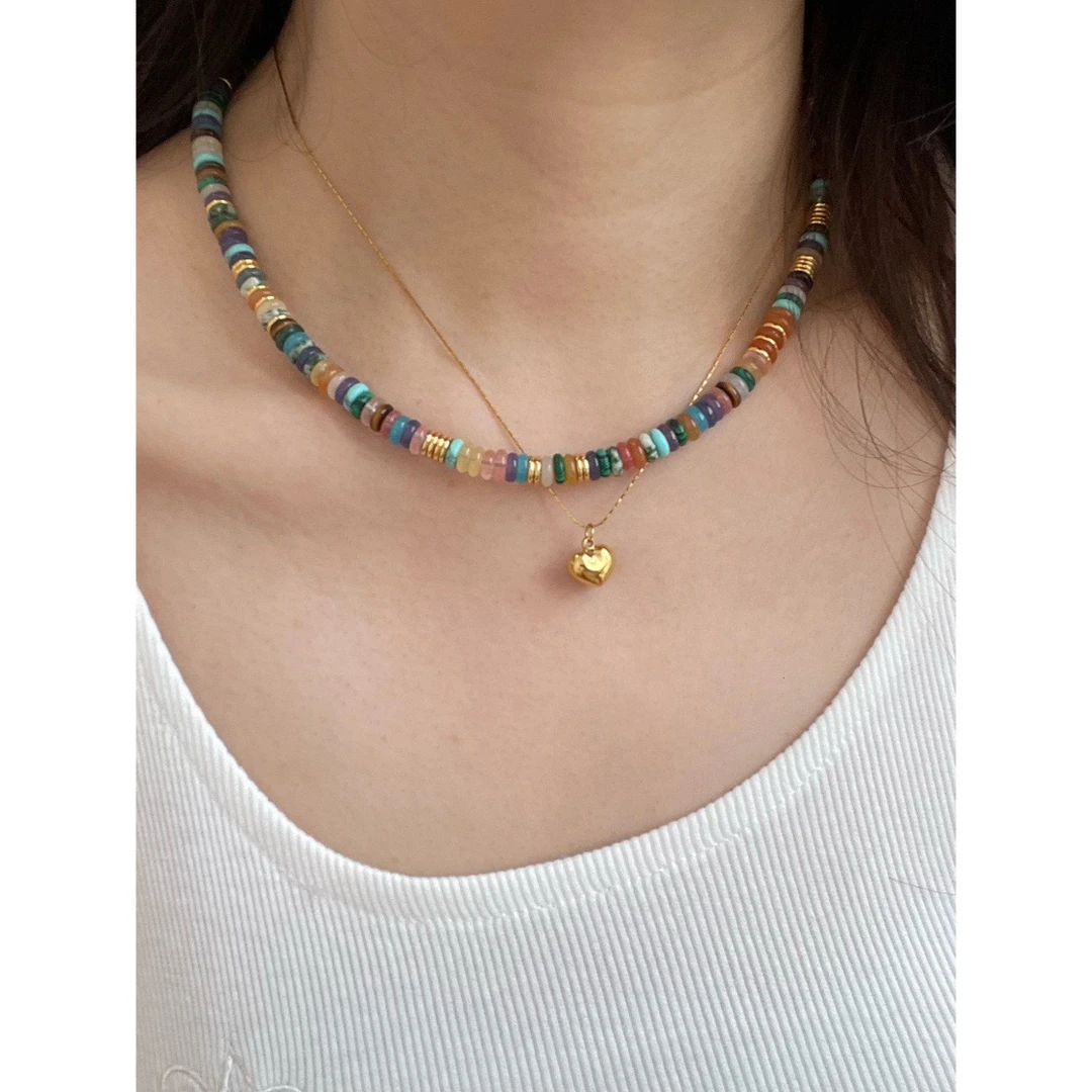 铜合金珐琅项链 彩色飞盘串珠甜酷美式酷潮复古轻奢叠戴个性小众