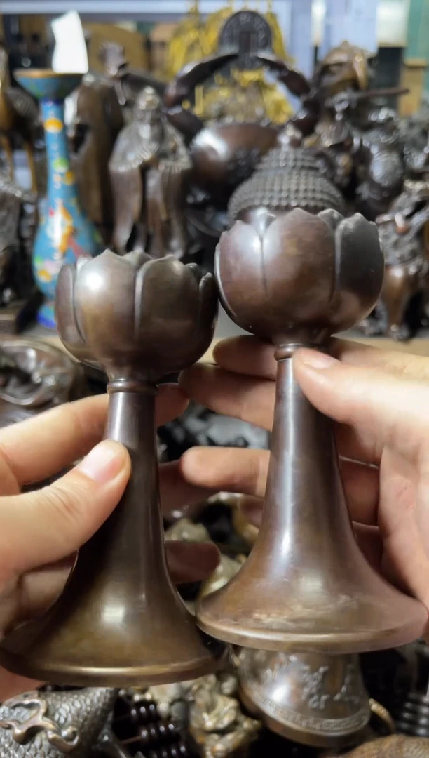 【闪购商品】铜一对烛台案台摆件  把玩物件