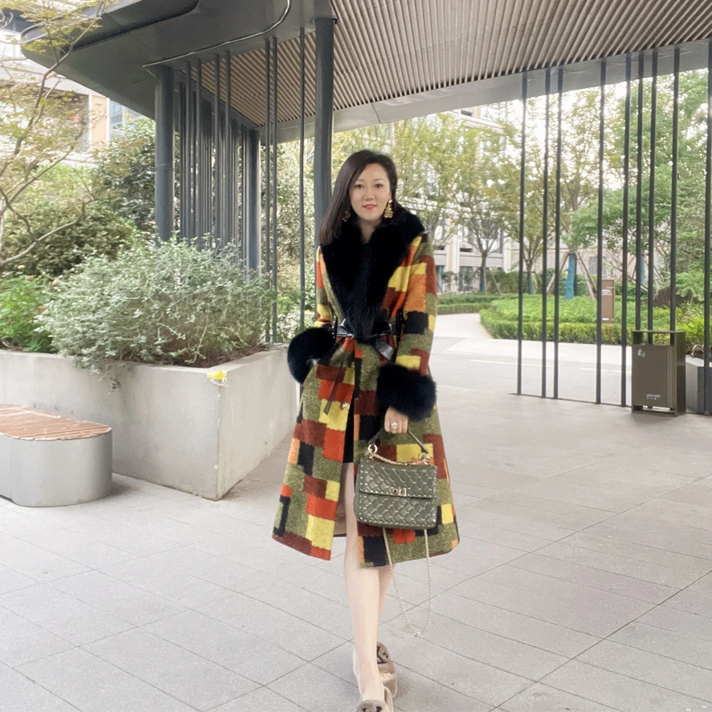 【优优】女装长款狐狸毛毛领大衣绒外套时尚气质保暖洋气风衣