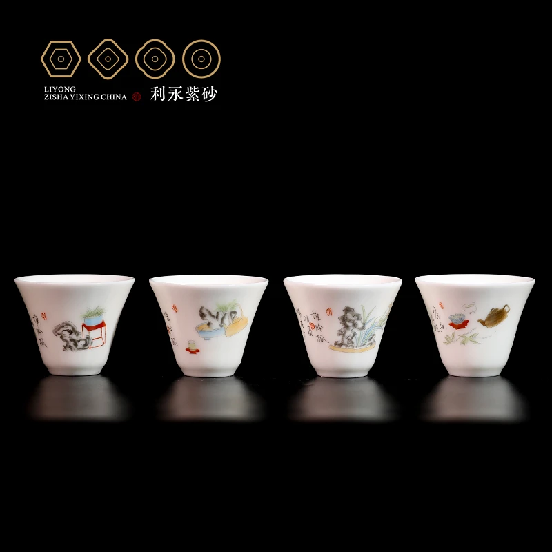 【整点宠新浮力】美人杯 白瓷品茗杯 4只图案不一样