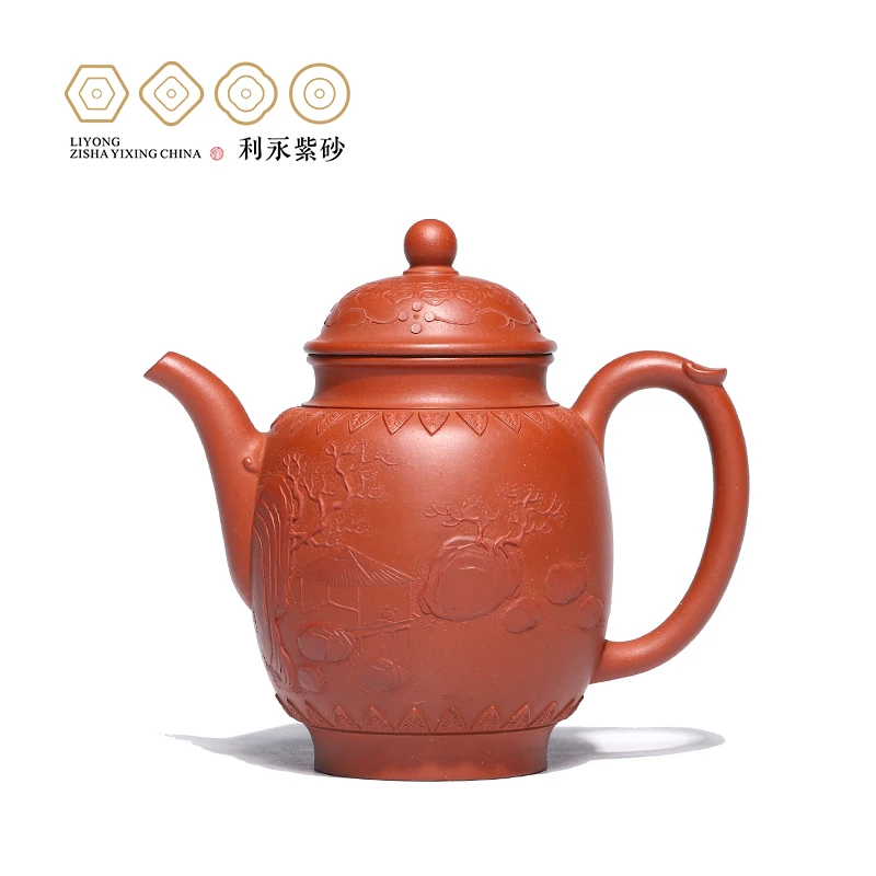 [百年利永泥绘宫灯]原矿清水泥手制茶壶中式高档中式精美茶壶茶道