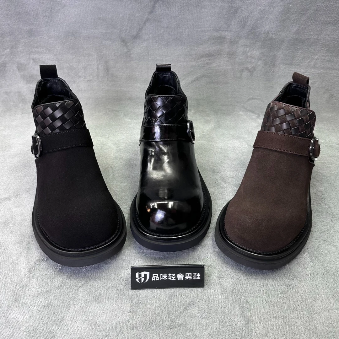 广州男款休闲马丁靴加绒轻奢时尚百搭真皮潮流厚底英伦风高帮圆头