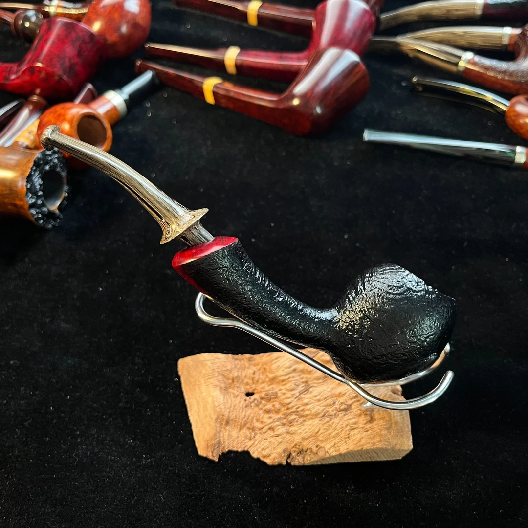 刺猬石楠木烟斗 黑色喷砂橡果手把件