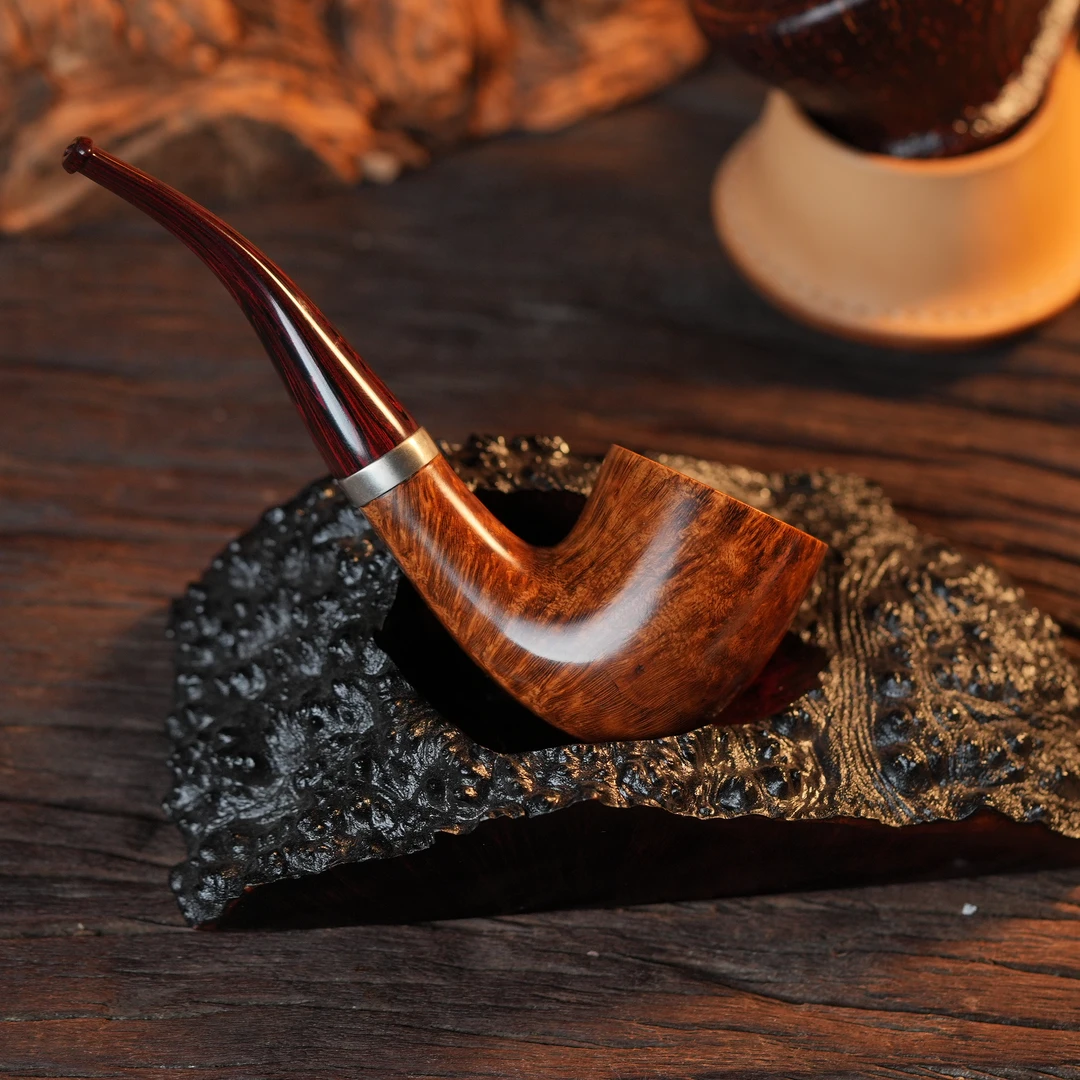 刺猬石楠木烟斗  银圈3114把件