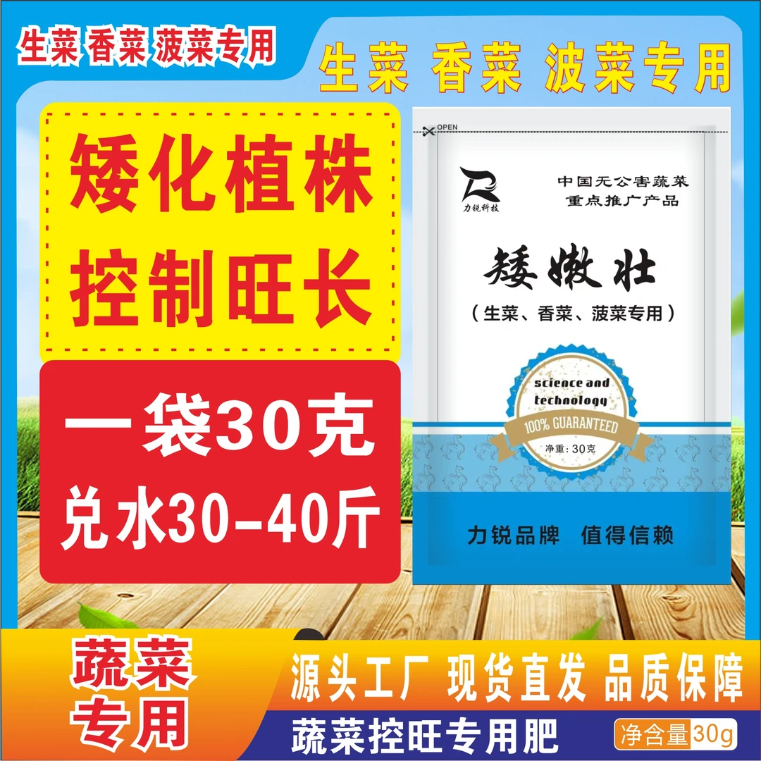 矮嫩壮生菜菠菜香菜蔬菜专用控旺长肥厚调节剂矮化植物叶子矮壮素