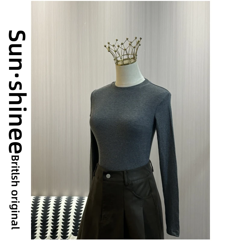 Sunshinee秋冬轻奢圆领高级显瘦内搭低领显身材加绒修身长袖T桖