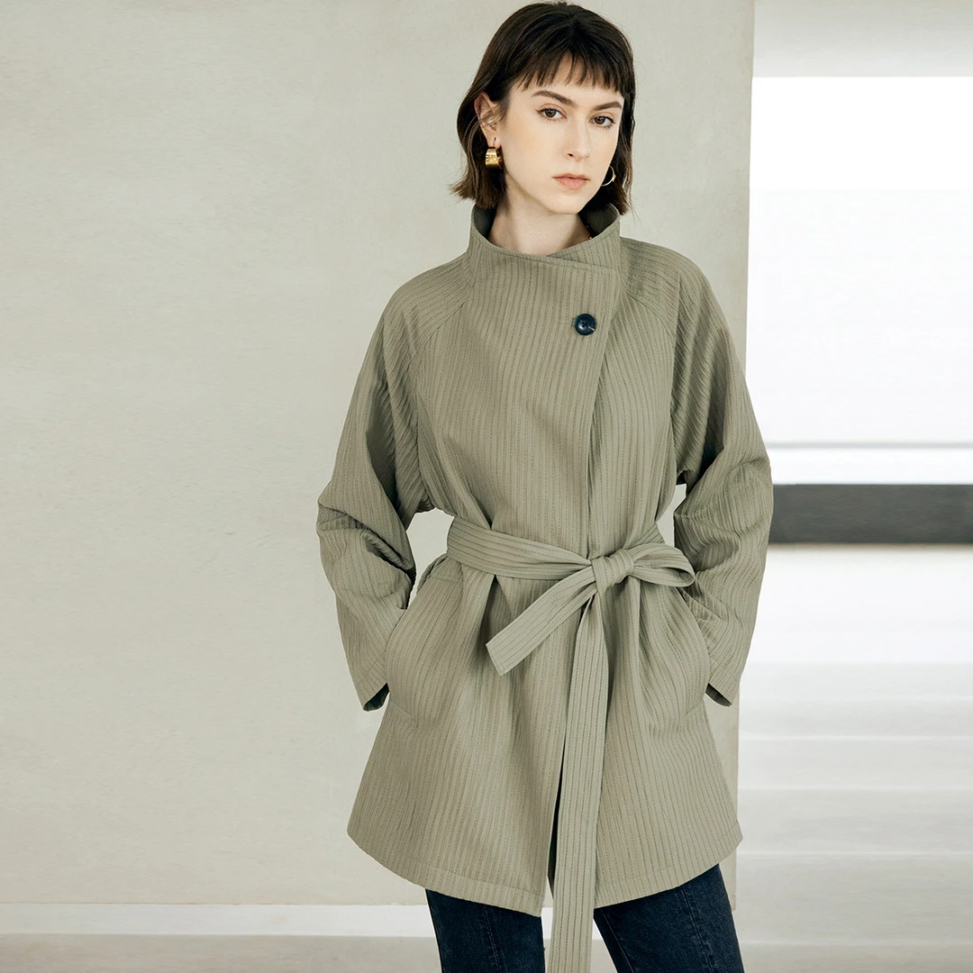 颜域简约时尚风衣外套大码女装秋季2025新款中长款外2570