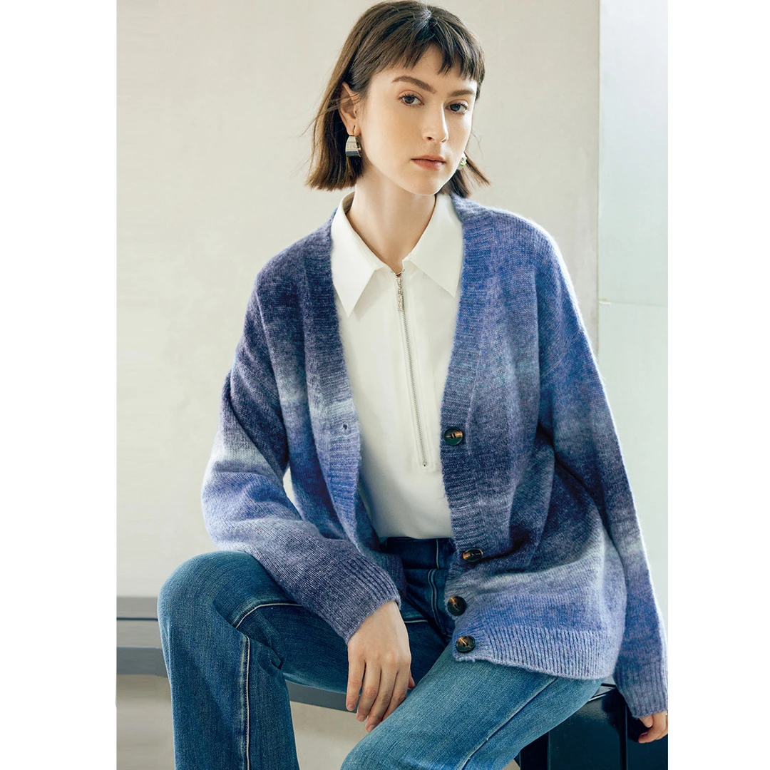 颜域小香风针织外套2025秋季复古条纹外搭开衫V领针织60A412489