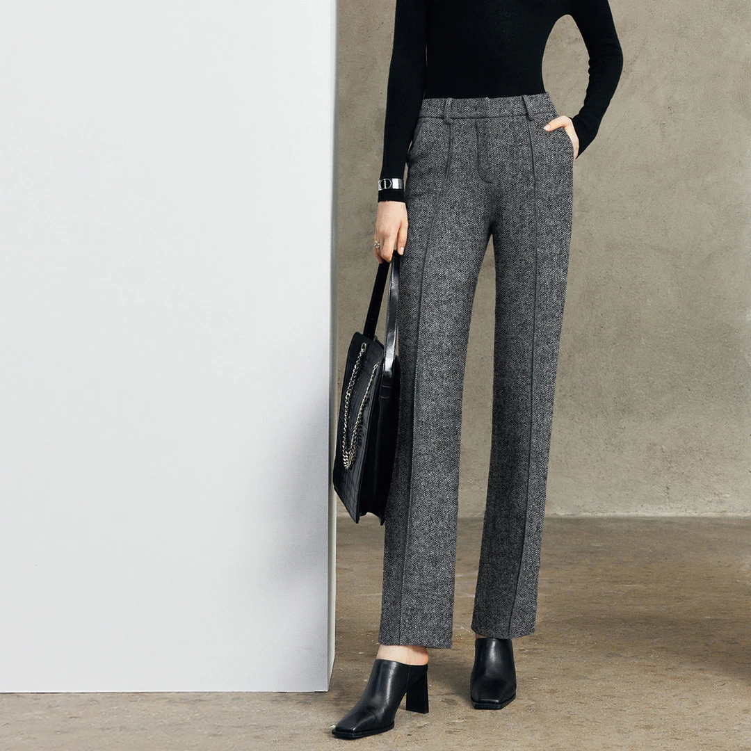 【48%绵羊毛】冬H型垂感气质保暖西装裤直筒裤女1214