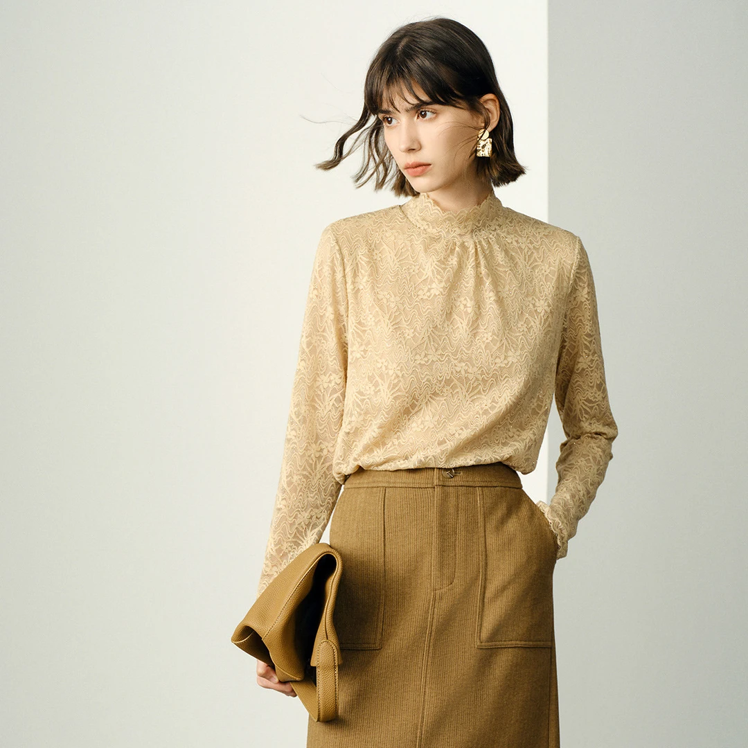 颜域法式蕾丝衬衫2025秋季优雅气质衬衣通勤上衣长袖