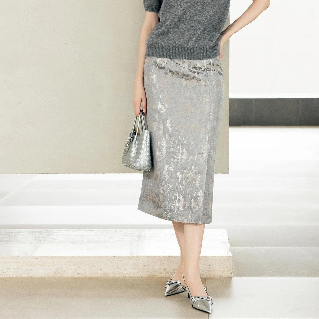 时尚提花侧开衩半身裙女2025高腰半裙气质包臀裙2472