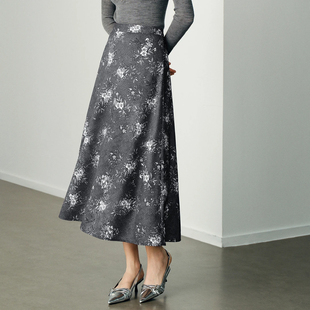 颜域印花气质半身裙大码女装2025新款冬季中长款A字裙