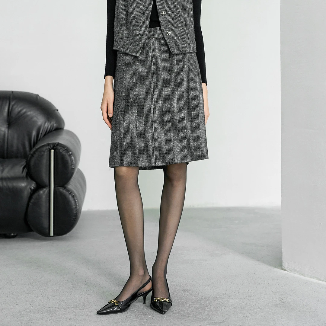 颜域小香风半身裙女2024冬季通勤中长款毛呢裙子