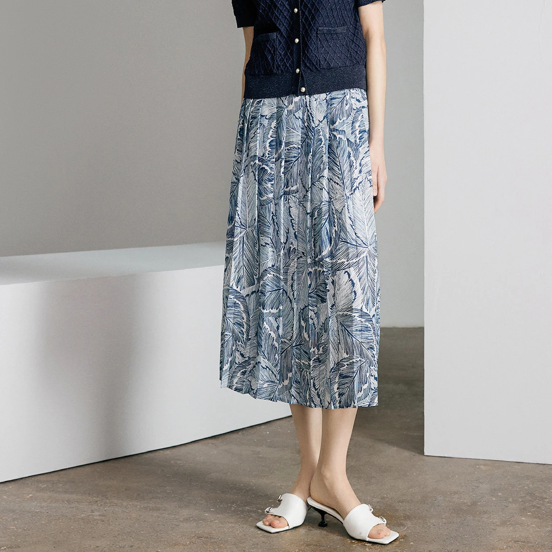 颜域清雅印花半裙25夏款优雅气质半身裙女显瘦A字裙10S411662