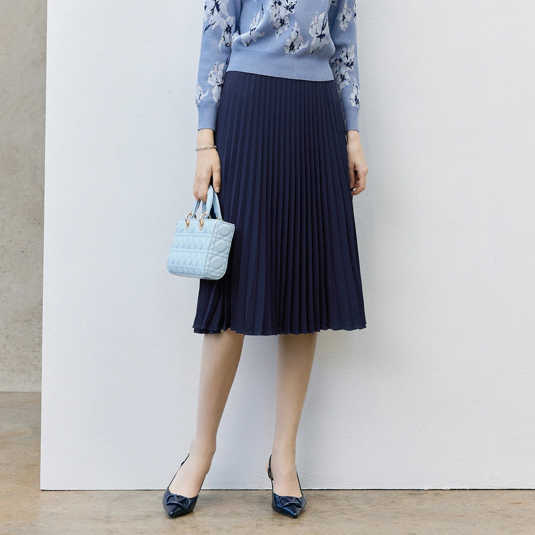 颜域【法式优雅】半身裙女2025秋装中长款通勤气质百褶裙