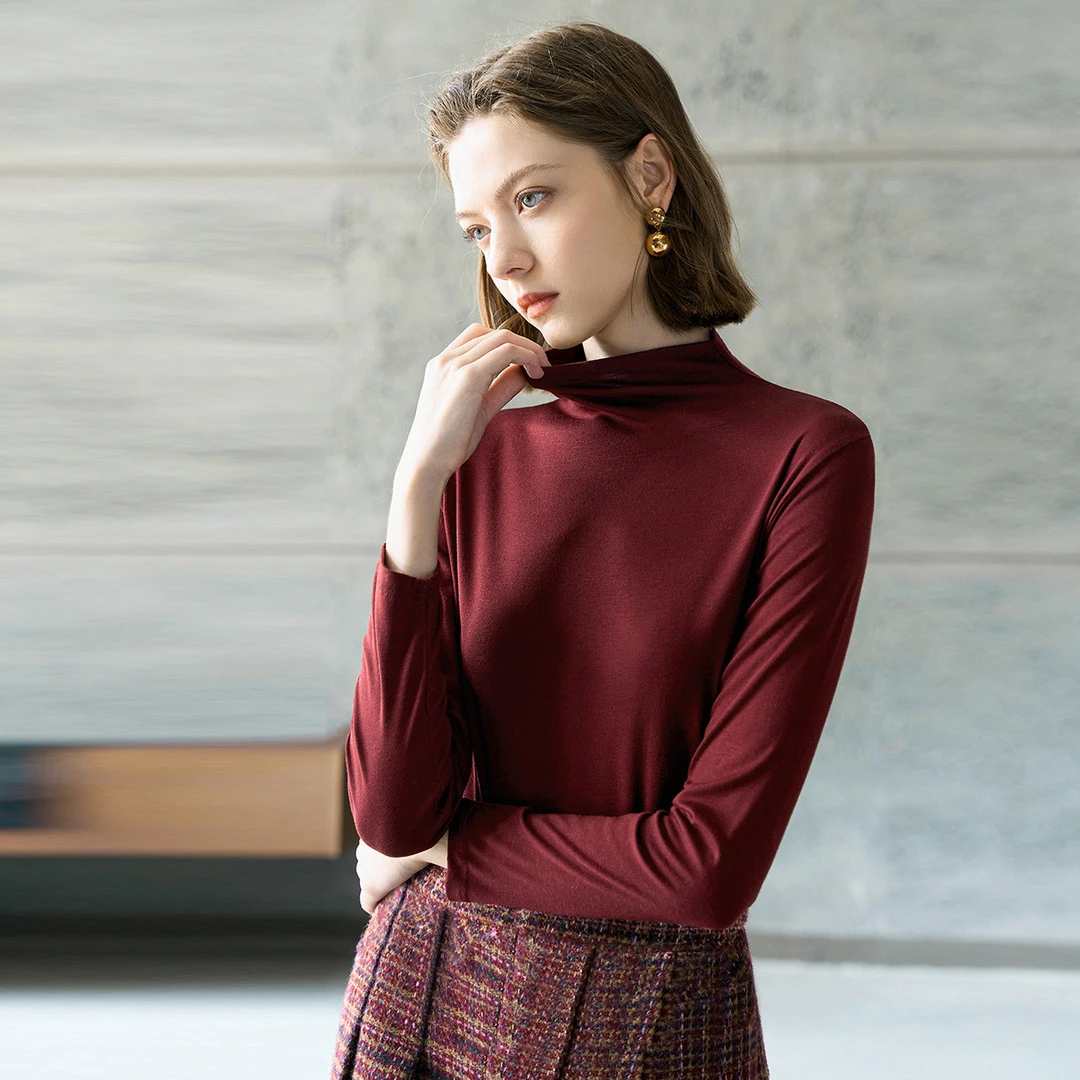 颜域修身针织衫女2025秋冬通勤半高圆领长袖内搭