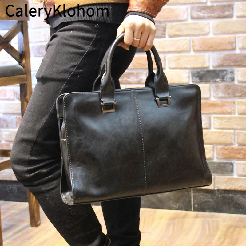男士真皮手提包单肩斜挎包商务包牛皮公文包通勤电脑包