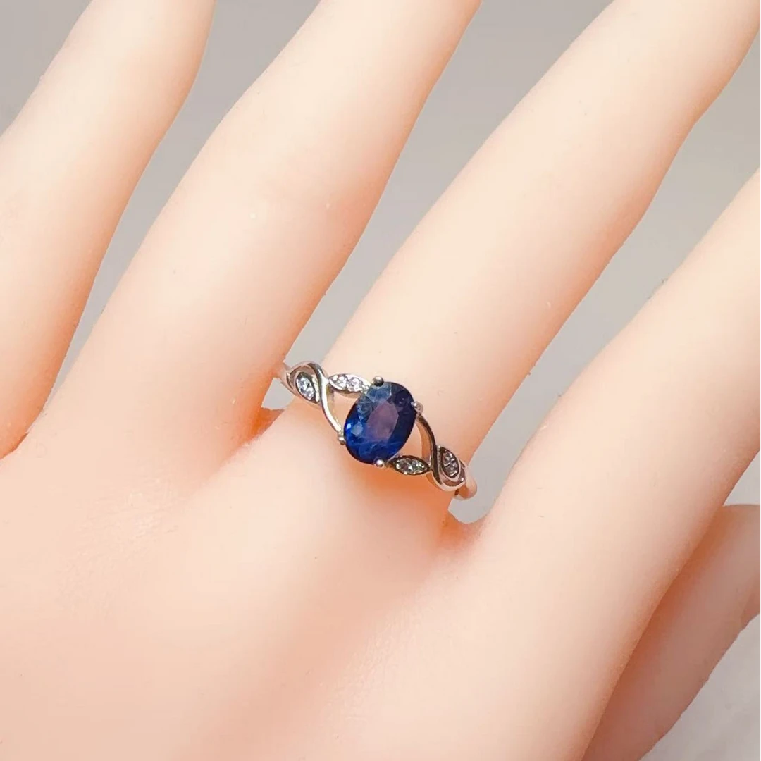 天然蓝宝石S925银戒指7-19