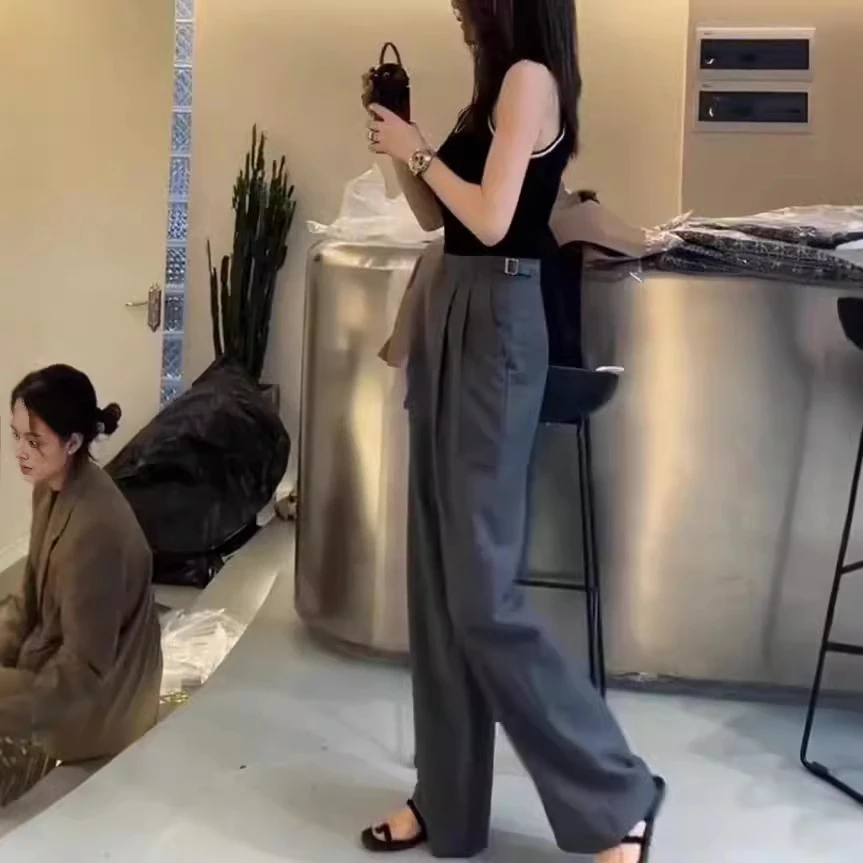 24696网红爆款女2024新款韩版修身无袖背心高腰阔腿裤洋气显瘦女