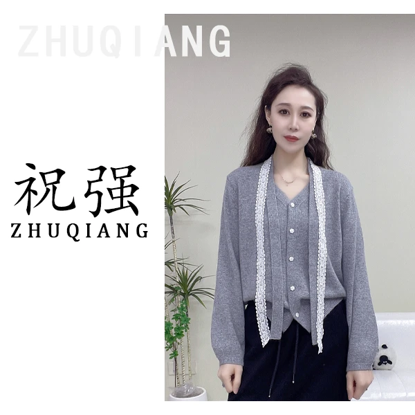 【祝强】冬季新款女装休闲时尚百搭高订重工花边羊毛针织衫