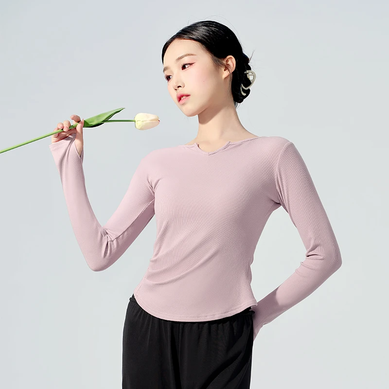 成人舞蹈服女长袖上衣秋冬打底显瘦现代舞练功服形体服中国舞服装