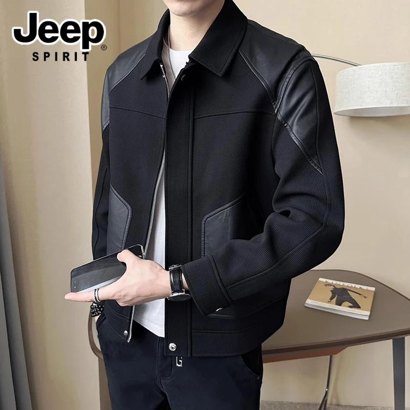 JEEPSPIRIT吉普秋冬款男士夹克外套新款高级感针织潮流拼接上衣男