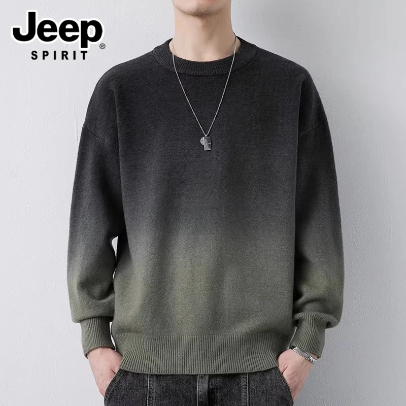 JEEPSPIRIT吉普潮流新款春秋季男毛衣渐变色休闲圆领针织休闲上衣