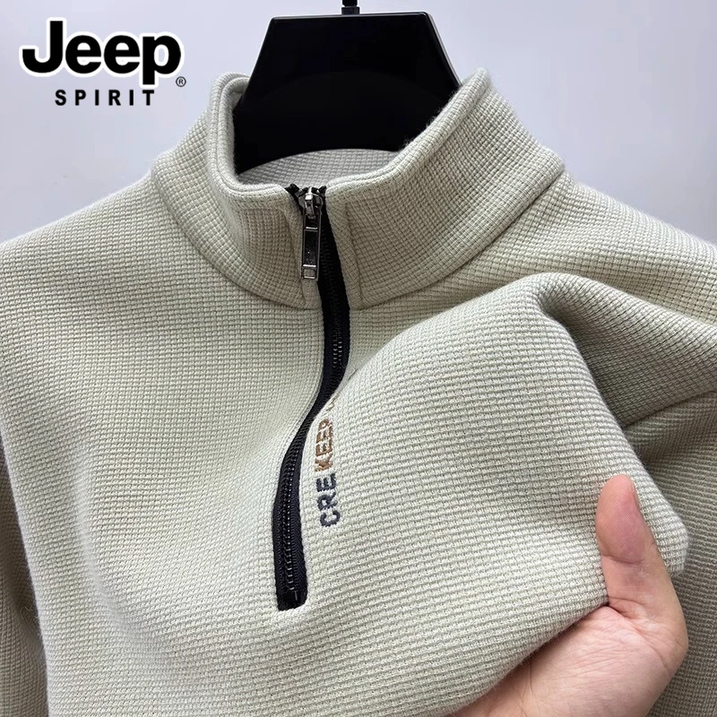 JEEPSPIRIT吉普半拉链毛衣男士秋冬季休闲长袖立领男装打底衫外套