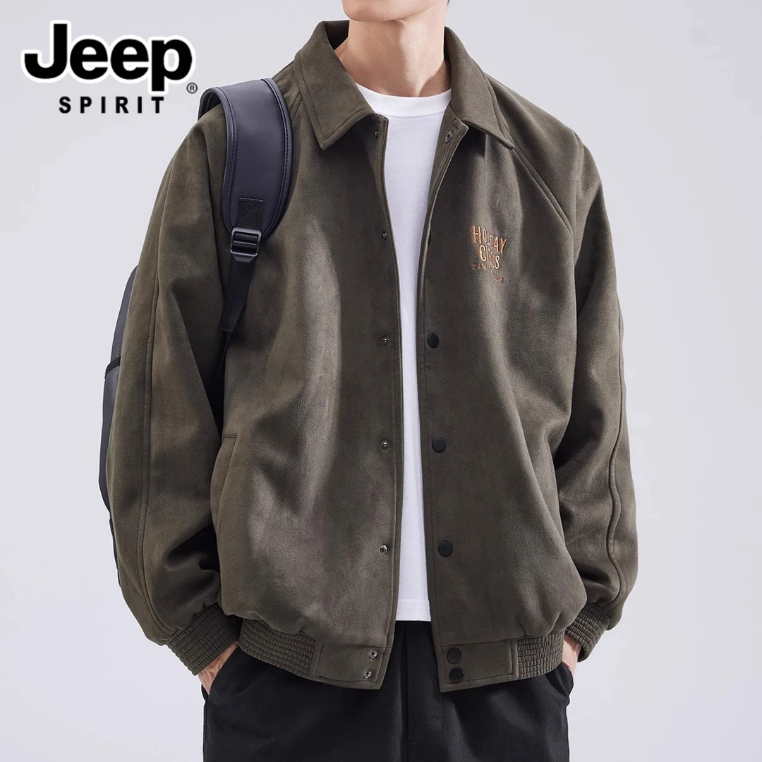 JEEPSPIRIT吉普秋冬款男士翻领夹克美式复古休闲百搭舒适开衫外套