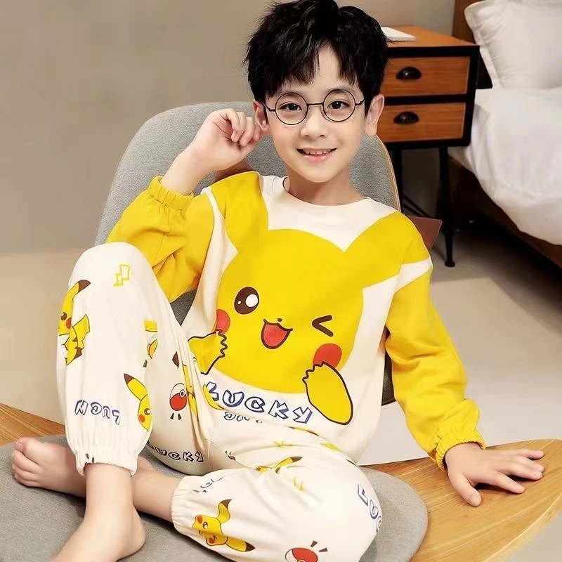 儿童睡衣男童长袖2023年春秋季新款空调服小男孩宽松家居服两件套