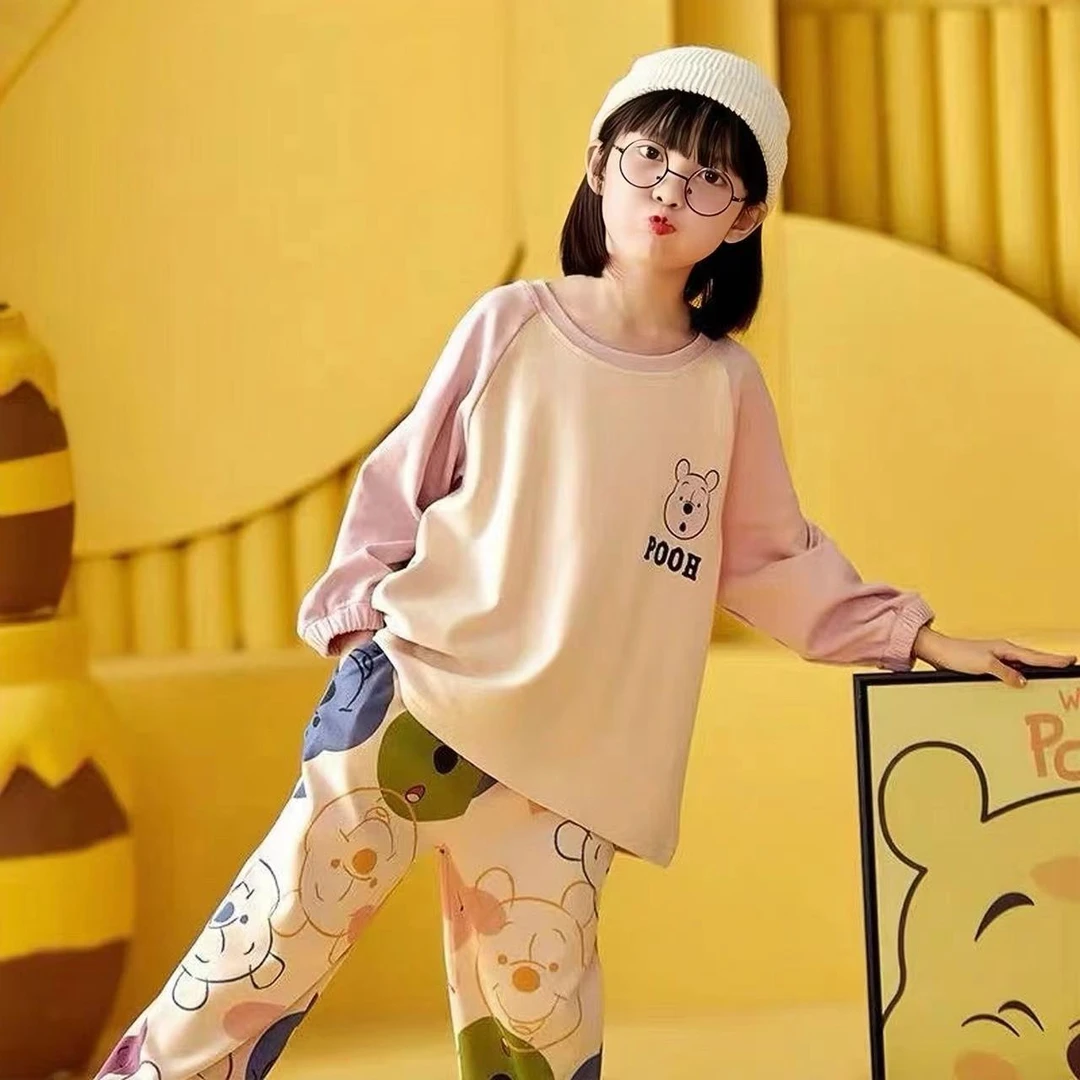 春秋夏季卡通睡衣儿童女孩宝宝中大童长袖女童家居服套装玉桂狗