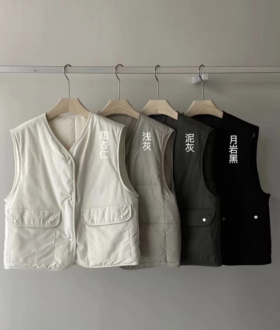 41153冬上新原创新款深V高克重保暖日系大口袋正反穿棉服马甲