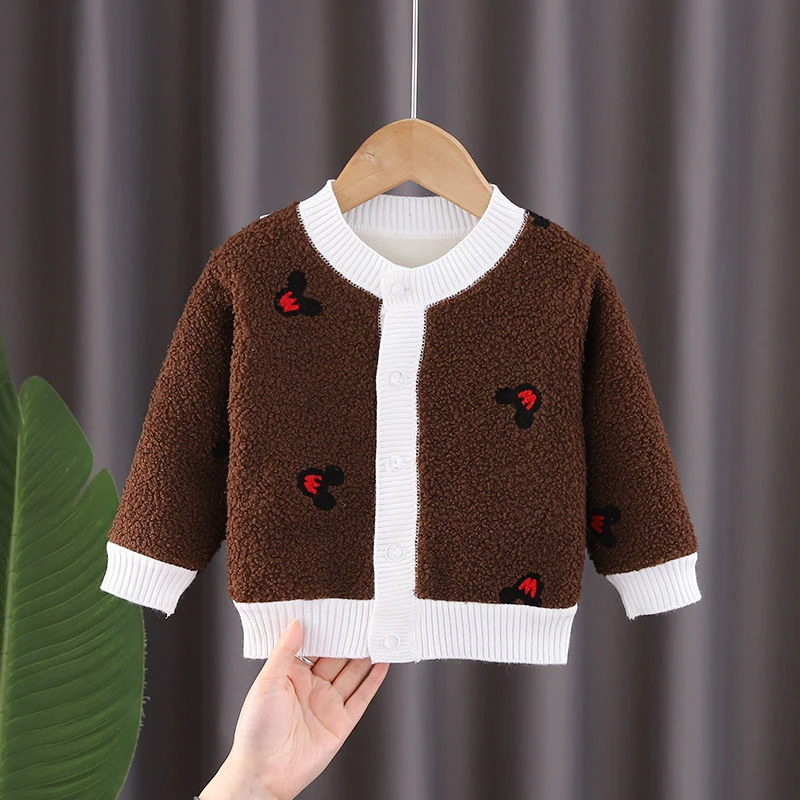 春秋新款儿童外套毛衣男童女童宝宝加绒保暖开衫外套上衣不起球