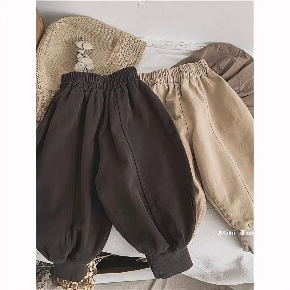 韩版棉质柔软萝卜裤~2024春秋新款洋气束脚哈伦裤休闲裤宝宝裤子