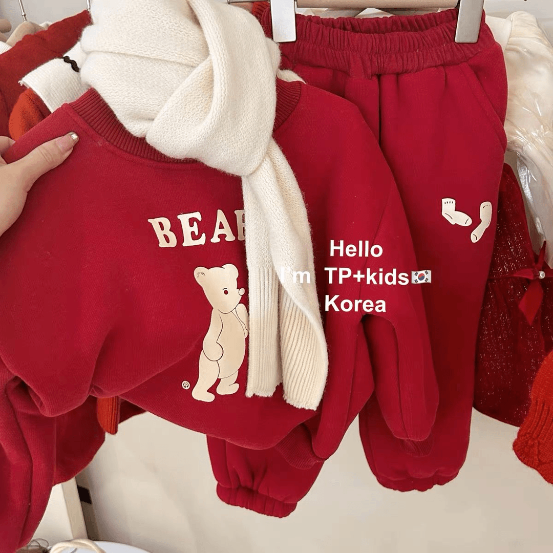 男女童加绒卫衣套装2023新年服冬装中小童宝宝加厚运动保暖两件套