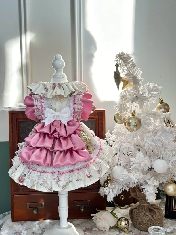 AW原创手工约克夏小型犬低饱和干枯玫瑰高定玫粉色缎面光泽感重工