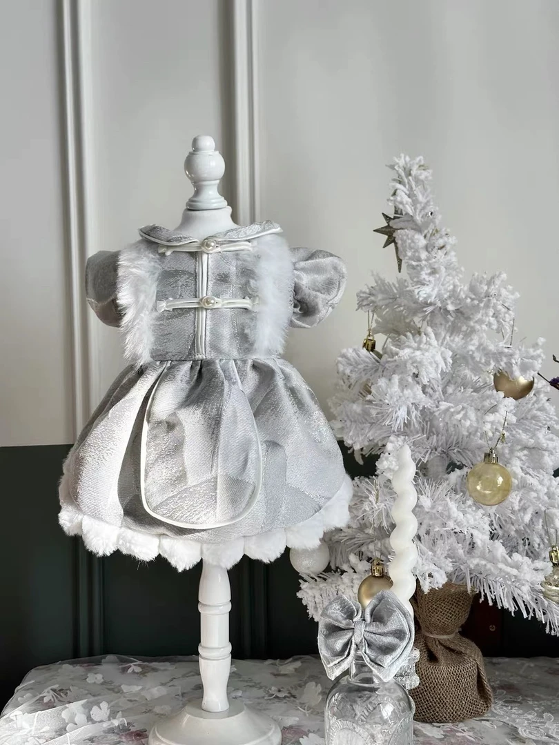 AW新中式风格银色宠物甜美狗狗猫咪衣服聚会复古风格家居服华丽感