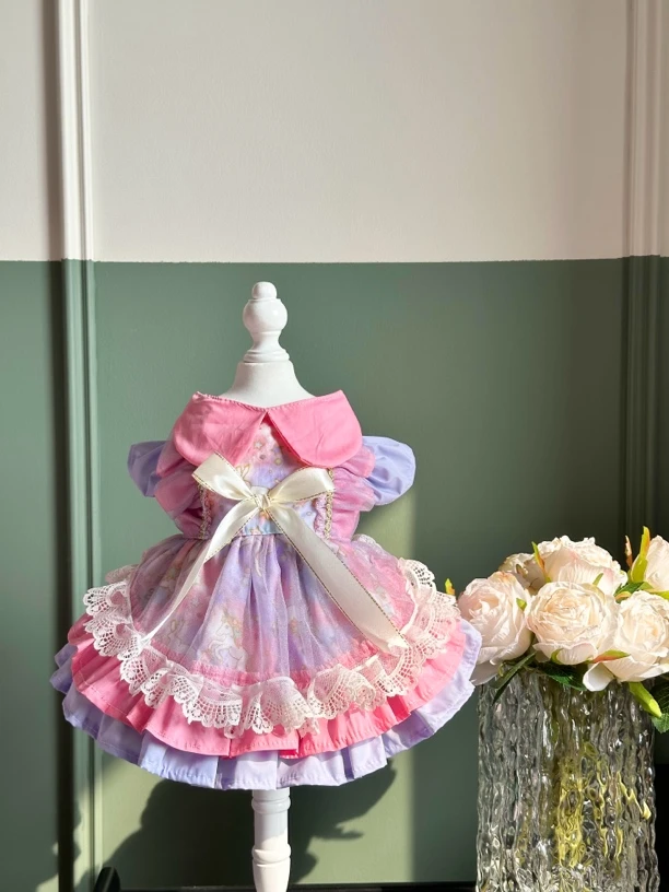 AW春夏款猫咪衣服宠物服装晕染洛丽塔粉紫色独角兽猫咪甜美风衣服