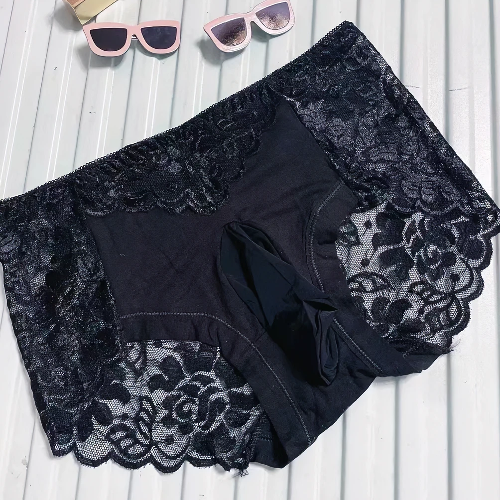 新款男士网纱蕾丝内裤拼接时尚轻奢透气性感三角底裤