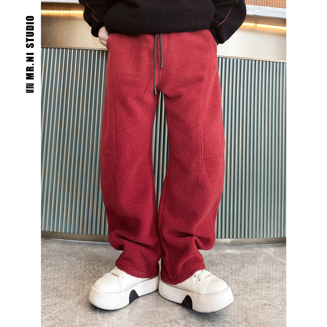 MR.NI/倪先生“平步青云”新春巨献高定绵羊毛保暖香蕉弧形直筒长裤